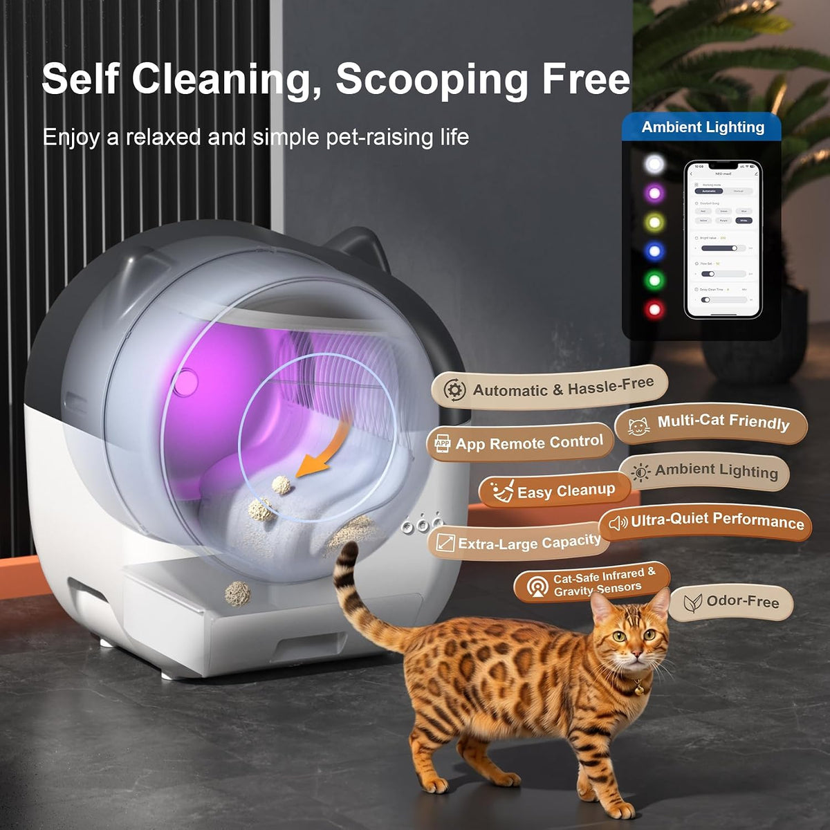 Self-Cleaning Cat Litter Box – 76L Automatic Cat Toilet with App Control