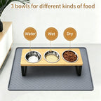 Elevated Cat Feeder with 3 Stainless Steel Bowls – Raised Pet Feeding Station