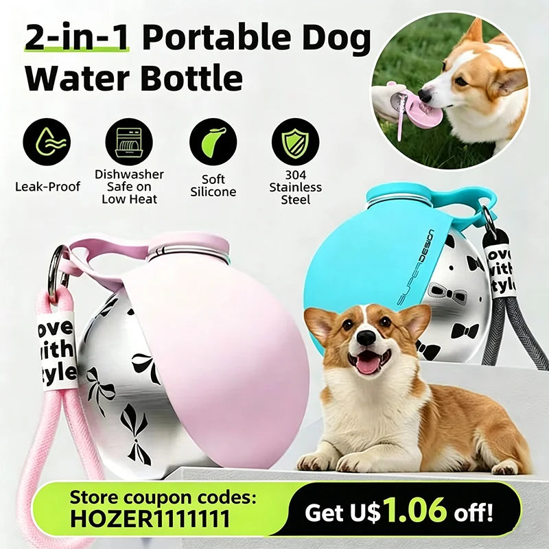 Portable Dog Water Bottle – 2-in-1 Bottle & Drinking Bowl